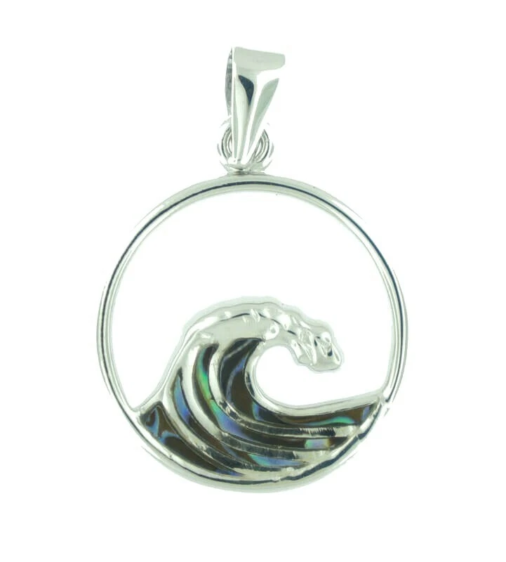 Solid 925 Sterling Silver Natural Abalone Puau Shell Women's Round Wave Pendant - Image 1 of 1