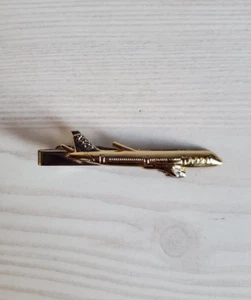 Vintage A321 Flugzeug Flugzeug Jet Silber Gold Ton Krawatte Bar Clip Verschluss Heft - Bild 1 von 6