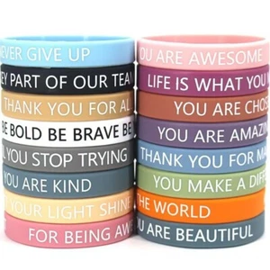 16PCS Inspirational Rubber Bracelets Motivation Silicone Wristbands Party Gifts - Picture 1 of 6
