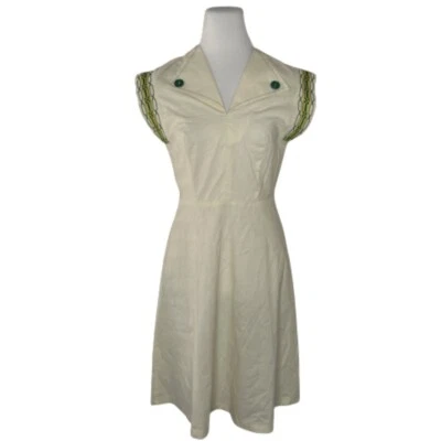 Vtg Linzi Day Dress 70s Boho Folk Embroidered Braided Tunic Cream 14 READ - Image 1 of 4