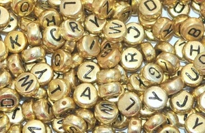 7 mm Gold Farbe Flach Rund Gemischte Buchstaben Acryl Alphabete Perlen 100 - 1000 Stck. - Bild 1 von 1