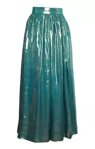 WORTH 2 Skirt Metallic Two Tone Turquoise Blue Gold Pleated Maxi Party Shiny - Picture 1 of 6