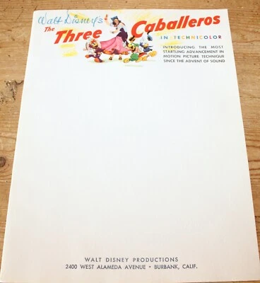 RARO Walt Disney's LOS TRES CABALLEROS SIN USAR Membrete ESTACIONARIO 6 Foto 1 de 3