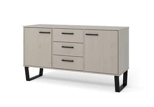Medium Sideboard Grey Solid Wood Living Room Furniture Metal Legs Open Storage - Picture 1 of 4