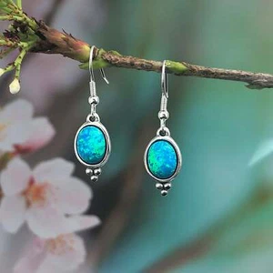 Blue Fire Opal Earrings, Solid Pewter,Stainless Steel,Australian Made Jewellery - Picture 1 of 4