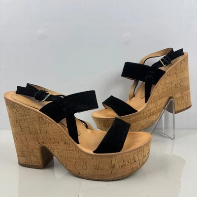 Sandalias de plataforma Dolce Vita negras de gamuza con cuña de corcho para mujer talla 9 Foto 1 de 4
