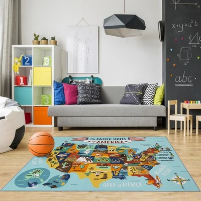 Large United States Map Multi Easy Care Non-Slip Educational Kids Area Rug 6x9 - Image 1 of 4