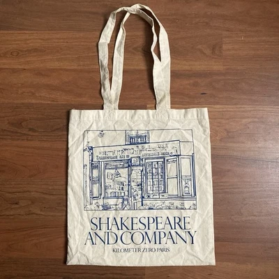Shakespeare and Company Paris Facade Bookstore Canvas Tote Bag White Red - Image 1 of 4