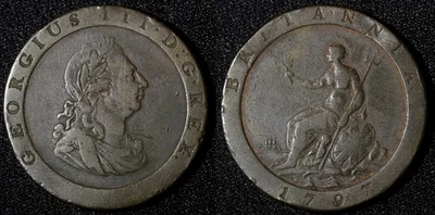 Great Britain George III Copper 1797 Penny SOHO Mint 1 Year 36 mm KM# 618 (348) - Image 1 of 3