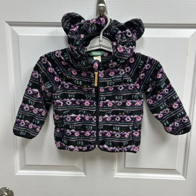 LL Bean Niño Pequeño 3T Chaqueta Capucha con Orejas Hi-Pile Polar Cremallera Completa Bolsillos Geométricos Foto 1 de 4