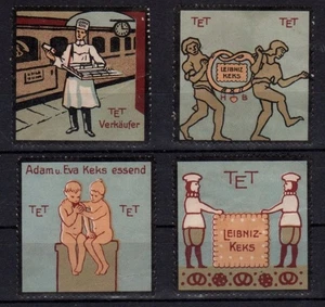 German Advertising Stamps - TET Brand Leibniz Biscuits, Group of 4 - Picture 1 of 1