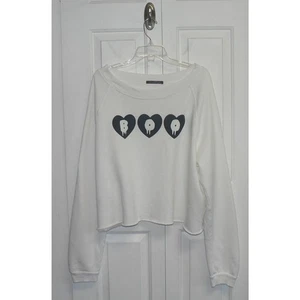 Wildfox Hearts Call Me Boo Cropped Raw Hem LS Sweatshirt in White/Black XL $130 - Picture 1 of 3