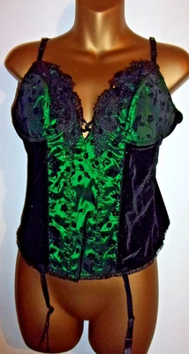 HERMOSO VASCO TERCIOPELO NEGRO CON ESTAMPADO VERDE COPAS Y FRENTE TALLA 36 Foto 1 de 4