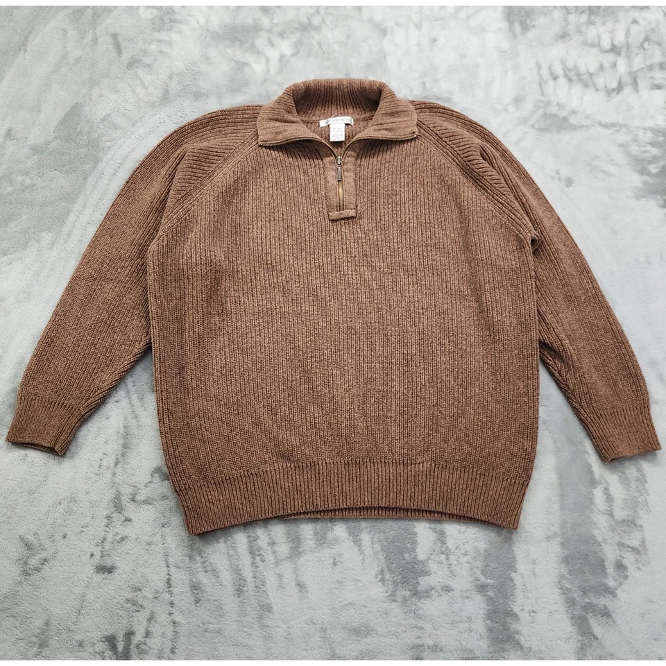 Suéter Geoffrey Beene Para Hombres XXL Marrón Grueso Algodón Tejido 1/4 Cremallera Pullover Preppy Foto 1 de 4