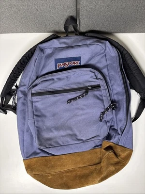 复古 90 年代 Jansport 薰衣草背包麂皮绒皮革底部背包 — 第 1/4 张图片