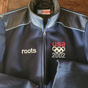 2002 OLYMPICS Parade Jacket Roots LARGE Wool Leather Navy Blue Black XLNT COND! - Picture 1 of 7