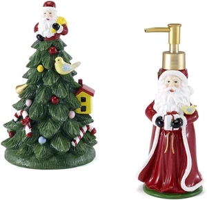 Set Accessori Albero di Natale, Dispenser Sapone in Resina e Porta Spazzolino da Denti, Festivo - Foto 1 di 5