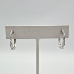 EFFY 14K White Gold Graduated Round Diamond Hinged 22mm 0.8" Hoop Earrings - Picture 1 of 12