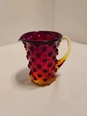 Kanawha Amberina Hobnail 4" Pitcher Glass Creamer Syrup GLOWS - Image 1 of 4