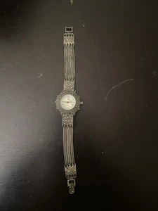 Works Vintage Art Deco Nouveau 925 Sterling Silver Watch Marcasite Women Ladies - Picture 1 of 10