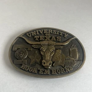 “HOOK ‘EM HORNS” University of Texas Solid Brass Belt Buckle - Picture 1 of 6