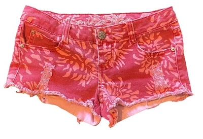 Vanilla Star Shorts Womens 3 Red Brick Floral Low Rise Micro Mini Stretch Casual - Image 1 of 3