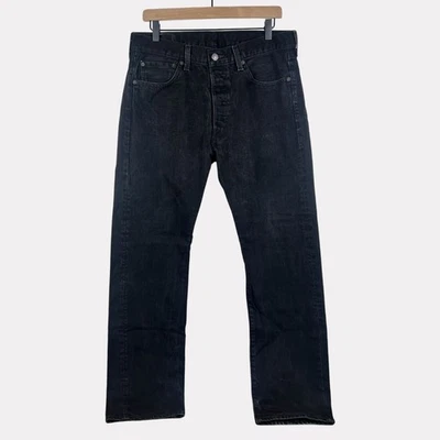 Levi's 501 Original Straight Button Fly Jeans Mens 34x32 Black Five Pocket Cotto - Image 1 of 4