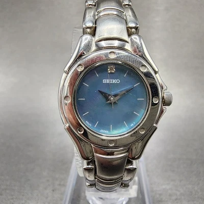 Seiko Watch Women 22mm MOP Dial Silver Tone Round 1n01-0cw0 New Battery - Image 1 of 4