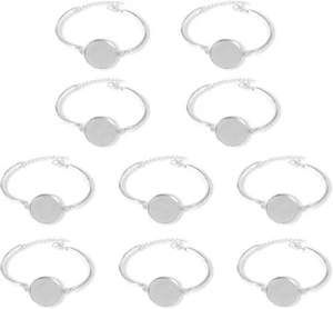 Bezel Blank Bracelet, 10 PCS Silver Alloy Adjustable Round Bracelet Trays - Picture 1 of 7