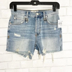 We the Free - Free People Button Fly Distressed Raw Hem Jean Shorts Size 24 - Picture 1 of 7