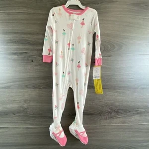 Carter's White Ballet Sleep n Play Zip Up Bodysuit Pajamas Size 12m - Picture 1 of 5