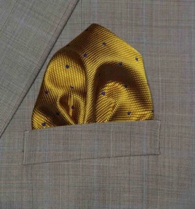 Gascoigne Pocket Square Gold Navy Blue Polka Dot Men's - Picture 1 of 2