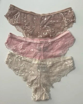 Pack de 3 bragas tanga descaradas de encaje rosa nude RENE ROFE para mujer, beige talla S Foto 1 de 4