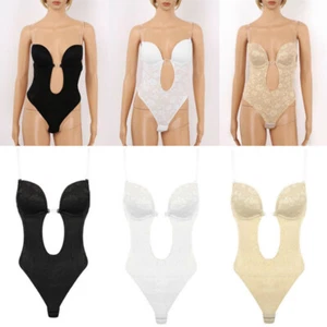 Womens' U Plunge Backless Body Shapewear Underwire Padded Push Up Lace,Bodysuit - Picture 1 of 28