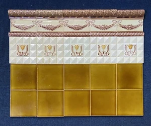 ENGLAND ANTIQUE ART NOUVEAU MAJOLICA 30-SET TILE C1900 - Picture 1 of 8
