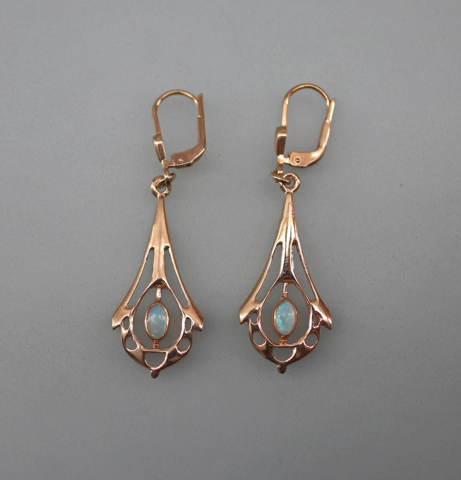 9906031-d  925er Silber rotvergoldet Jugendstil Ohrringe mit Opal - Bild 1 von 1