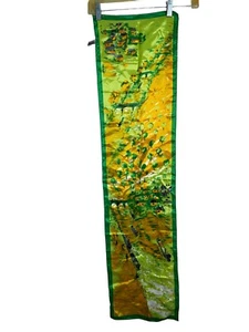 Sciarpa vintage acetato twill giapponese rettangolare verde giallo retrò scenario città - Foto 1 di 12