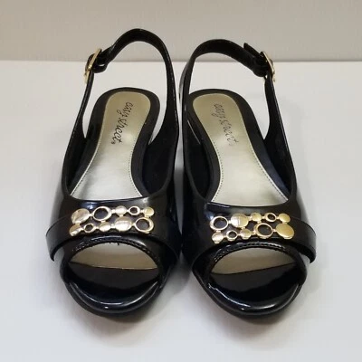 Zapatos Easy Street Talla 7.5M Negro Patente Imprompt # 30-1462 Puntera Abierta R Hebilla Foto 1 de 4