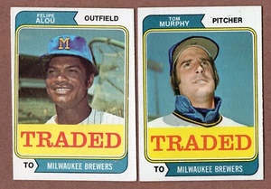Lote negociado Topps 1974 (2) Cerveceros #485T Alou #496T Murphy EX (20% *¡Reembolsos!) - Imagen 1 de 2