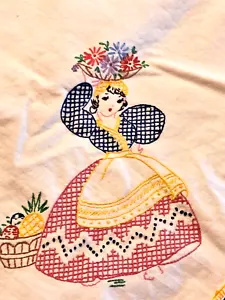 Vintage Southwestern bestickte Tischdecke 34" x 35" Handarbeit gebeizt LESEN - Bild 1 von 10