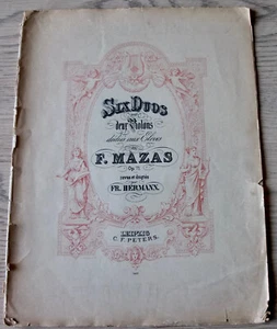 MAZAS 6 DUOS 2 VIOLINS OP 71 NO's 1-3 1ST VIOLIN ONLY SHEET MUSIC BOOK (1900's) - Picture 1 of 3