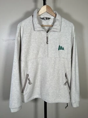 EMS Eastern Mountain Sports Oatmeal Beige Fleece Leather Trim Pullover Jacket L - Image 1 of 4