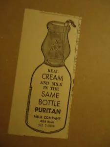 Puritan Milk Co LONG BRANCH NJ 1960 Zeitungspapier Anzeige - Bild 1 von 1