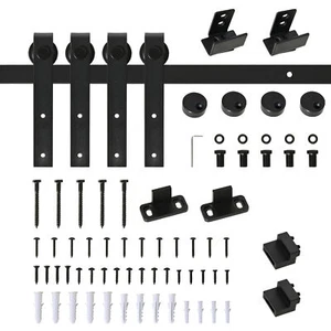 Sliding Door System Track for Double Wooden Doors Carbon Steel Black - Picture 1 of 9