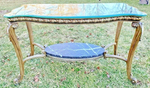 CONSOLE sofa table HALL glass HALF marble MODERN Gabriole Leg ORNATE vtg 51"x23" Cover