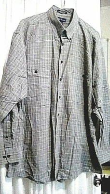 Men's L cotton twill dress shirt_ grey plaid, button front, collar_Paul Frederic - Image 1 of 3