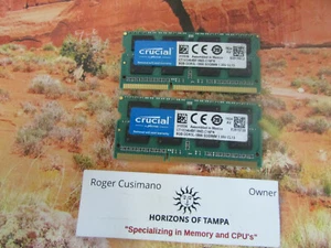 Lot of 2 (2x8GB) 16GB Crucial CT102464BF186D.C16FN DDR3L-1866 S0DIMM Memory - Picture 1 of 1