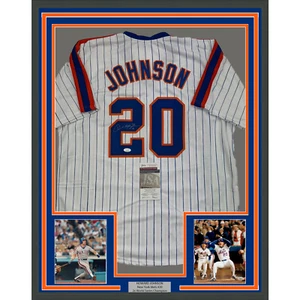 Framed Autographed/Signed Howard Johnson 35x39 New York Pinstripe Jersey JSA COA - Picture 1 of 2