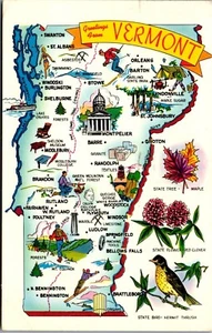 Vintage State Map Points of Interest Postcard Greetings from Vermont VT 1962 - Picture 1 of 3