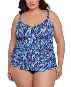 Swim Solutions Plus Sz 20 Printed Tiered One Piece Swimsuit Rainbow Rain - Picture 1 of 1